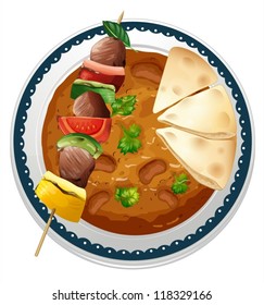 illustration of a curry and a meat on a white background