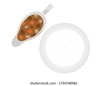 Illustration of curry rice on a plate.