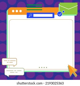 Ilustración Del Cursor En Un Gran Monitor De Pantalla En Blanco Buscando Nuevas Ideas Maravillosas. Dibujo De Televisión Vacío Con Un Puntero Que Encuentra Un Concepto Histórico.