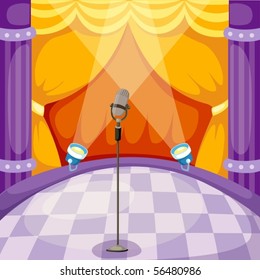 Illustration Of Curtain And Microphone On A Stage