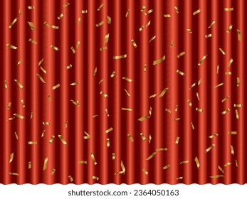 Illustration of curtains and confetti