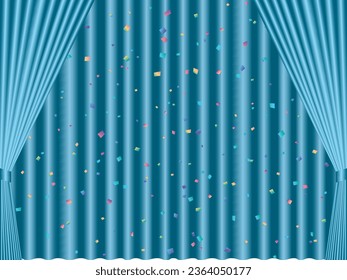 Illustration of curtains and confetti