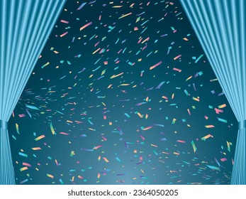 Illustration of curtains and confetti
