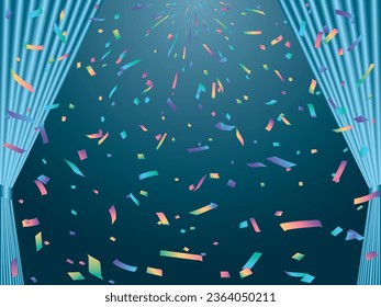 Illustration of curtains and confetti