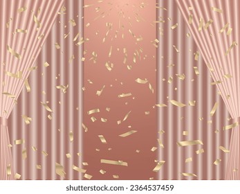 Illustration of curtains and confetti