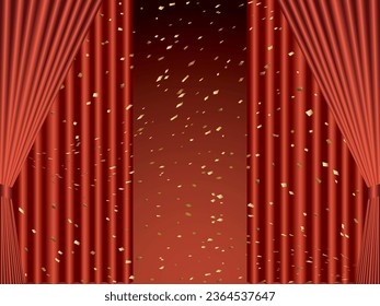 Illustration of curtains and confetti