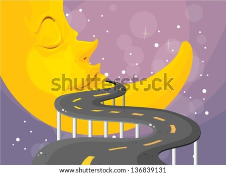 Illustration of a curve road with a moon
