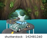Illustration of a curve road passing through the cave