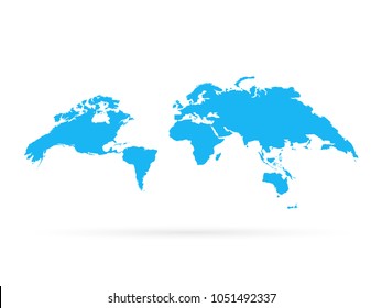 Illustration of curved blue world map isolated on a white background.