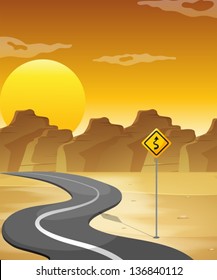 Illustration of a curved road in the desert