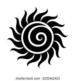 Illustration of Curvy Black Sun Icon with a Spiral isolated on a White Background