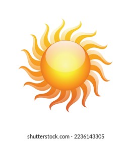 Illustration of Curvy and Glossy Yellow Sun Icon isolated on a White Background