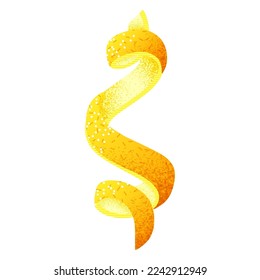 Illustration of curvy peel of lemon against white background Minimalist vector illustration of curvy shaped yellow zest of peeled lemon against white background