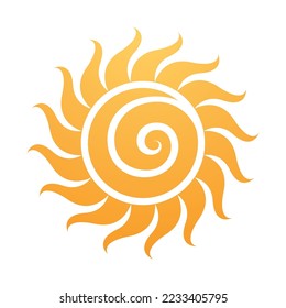 Illustration of Curvy Yellow Sun Icon with a Spiral isolated on a White Background