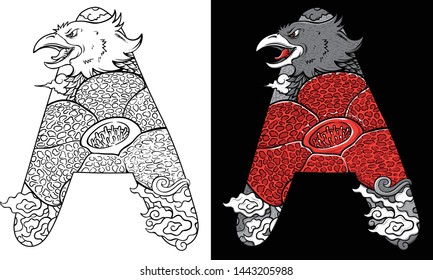 illustration custom font lettering doodle garuda and flower indonesia