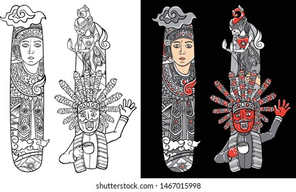 illustration custom font lettering doodle dancer and wayang indonesia