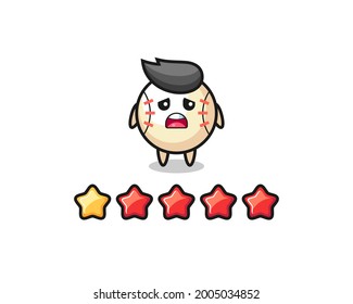 la ilustración del mal rating del cliente, beisbol lindo personaje con 1 estrella , diseño de estilo lindo para camiseta, pegatina, elemento logotipo