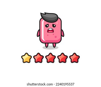 the illustration of customer bad rating, bubble gum cute character with 1 star , cute style design for t shirt, sticker, logo element