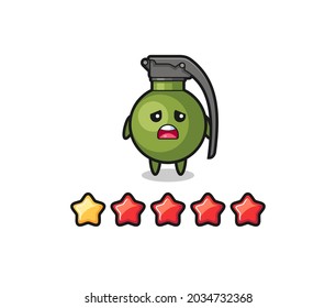 la ilustración del mal rating del cliente, personaje adorable con granada con 1 estrella , diseño de estilo lindo para camiseta, pegatina, elemento logotipo