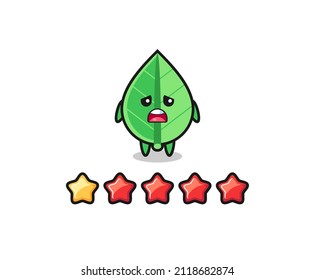 the illustration of customer bad rating, leaf cute character with 1 star , cute style design for t shirt, sticker, logo element