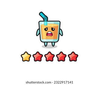 the illustration of customer bad rating, orange juice cute character with 1 star , cute style design for t shirt, sticker, logo element