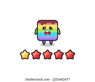 the illustration of customer bad rating, rainbow cake cute character with 1 star , cute style design for t shirt, sticker, logo element