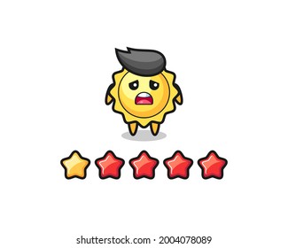 the illustration of customer bad rating, sun cute character with 1 star , cute style design for t shirt, sticker, logo element
