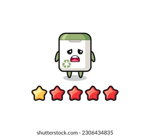 the illustration of customer bad rating, trash can cute character with 1 star , cute style design for t shirt, sticker, logo element