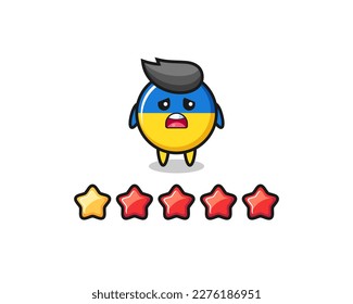 the illustration of customer bad rating, ukraine flag badge cute character with 1 star , cute style design for t shirt, sticker, logo element