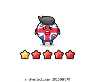 the illustration of customer bad rating, united kingdom flag badge cute character with 1 star , cute style design for t shirt, sticker, logo element