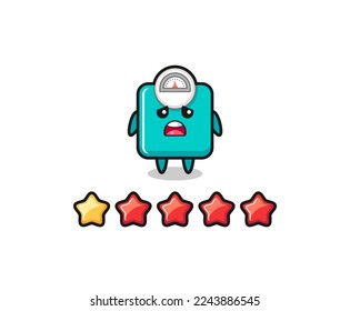 the illustration of customer bad rating, weight scale cute character with 1 star , cute style design for t shirt, sticker, logo element