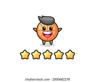 the illustration of customer best rating, basketball cute character with 5 stars , cute style design for t shirt, sticker, logo element