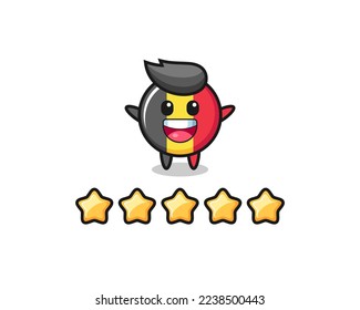 the illustration of customer best rating, belgium flag badge cute character with 5 stars , cute style design for t shirt, sticker, logo element