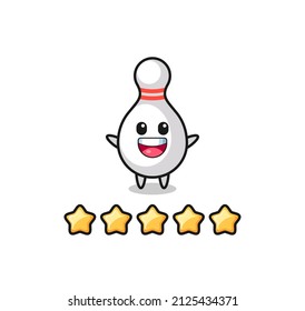 the illustration of customer best rating, bowling pin cute character with 5 stars , cute style design for t shirt, sticker, logo element