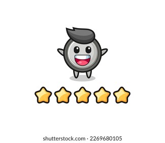 the illustration of customer best rating, button cell cute character with 5 stars , cute style design for t shirt, sticker, logo element