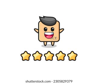 the illustration of customer best rating, cardboard box cute character with 5 stars , cute style design for t shirt, sticker, logo element