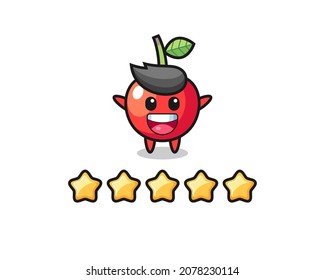 the illustration of customer best rating, cherry cute character with 5 stars , cute style design for t shirt, sticker, logo element