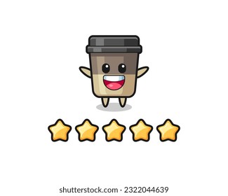 the illustration of customer best rating, coffee cup cute character with 5 stars , cute style design for t shirt, sticker, logo element