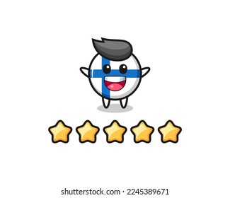 the illustration of customer best rating, finland flag badge cute character with 5 stars , cute style design for t shirt, sticker, logo element