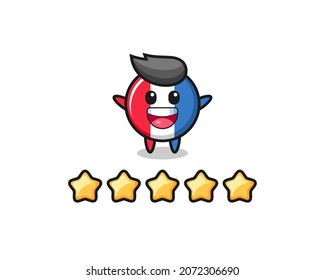 the illustration of customer best rating, france flag badge cute character with 5 stars , cute style design for t shirt, sticker, logo element