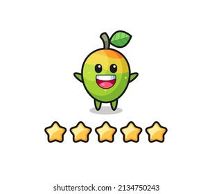 the illustration of customer best rating, mango cute character with 5 stars , cute style design for t shirt, sticker, logo element