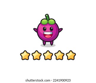 the illustration of customer best rating, mangosteen cute character with 5 stars , cute style design for t shirt, sticker, logo element