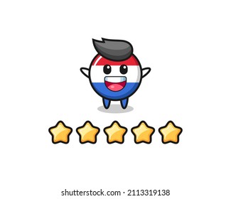 the illustration of customer best rating, netherlands flag badge cute character with 5 stars , cute style design for t shirt, sticker, logo element