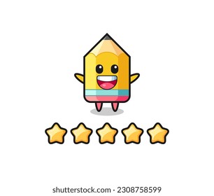 the illustration of customer best rating, pencil cute character with 5 stars , cute style design for t shirt, sticker, logo element