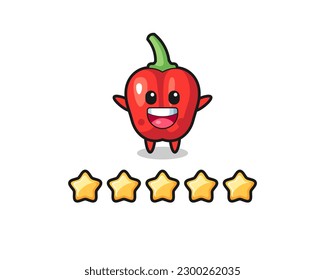 the illustration of customer best rating, red bell pepper cute character with 5 stars , cute style design for t shirt, sticker, logo element