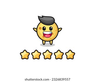 the illustration of customer best rating, round cheese cute character with 5 stars , cute style design for t shirt, sticker, logo element