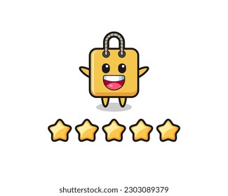 the illustration of customer best rating, shopping bag cute character with 5 stars , cute style design for t shirt, sticker, logo element