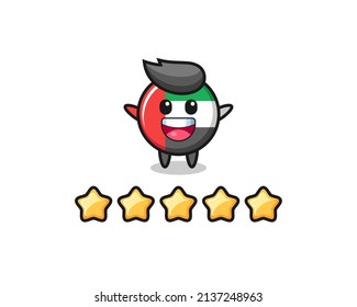 la ilustración de mejor calificación del cliente, insignia de la bandera de ee.uae lindo personaje con 5 estrellas , diseño de estilo lindo para camiseta, pegatina, elemento logotipo