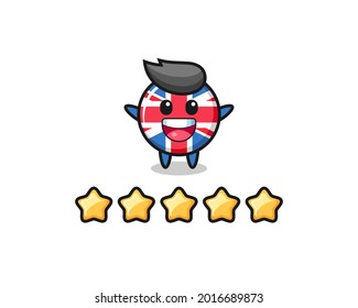 the illustration of customer best rating, united kingdom flag badge cute character with 5 stars , cute style design for t shirt, sticker, logo element