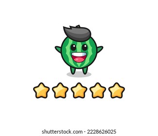 the illustration of customer best rating, watermelon cute character with 5 stars , cute style design for t shirt, sticker, logo element